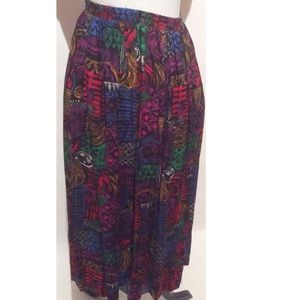 Vintage Black, Blue & Red Pleated Skirt